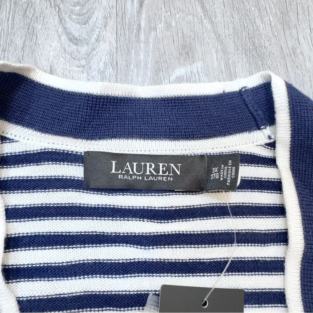 Ralph Lauren Women’s 3X NWT Striped Mulberry Silk Blend Long Cardigan Sweater